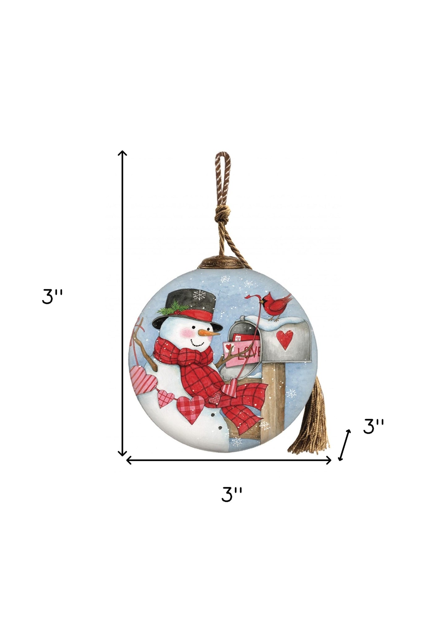 Valentine Snowman Hand Painted Mouth Blown Glass Ornament