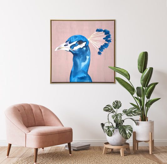 Peacock Portrait Gold Floater Frame Painting Wall Art