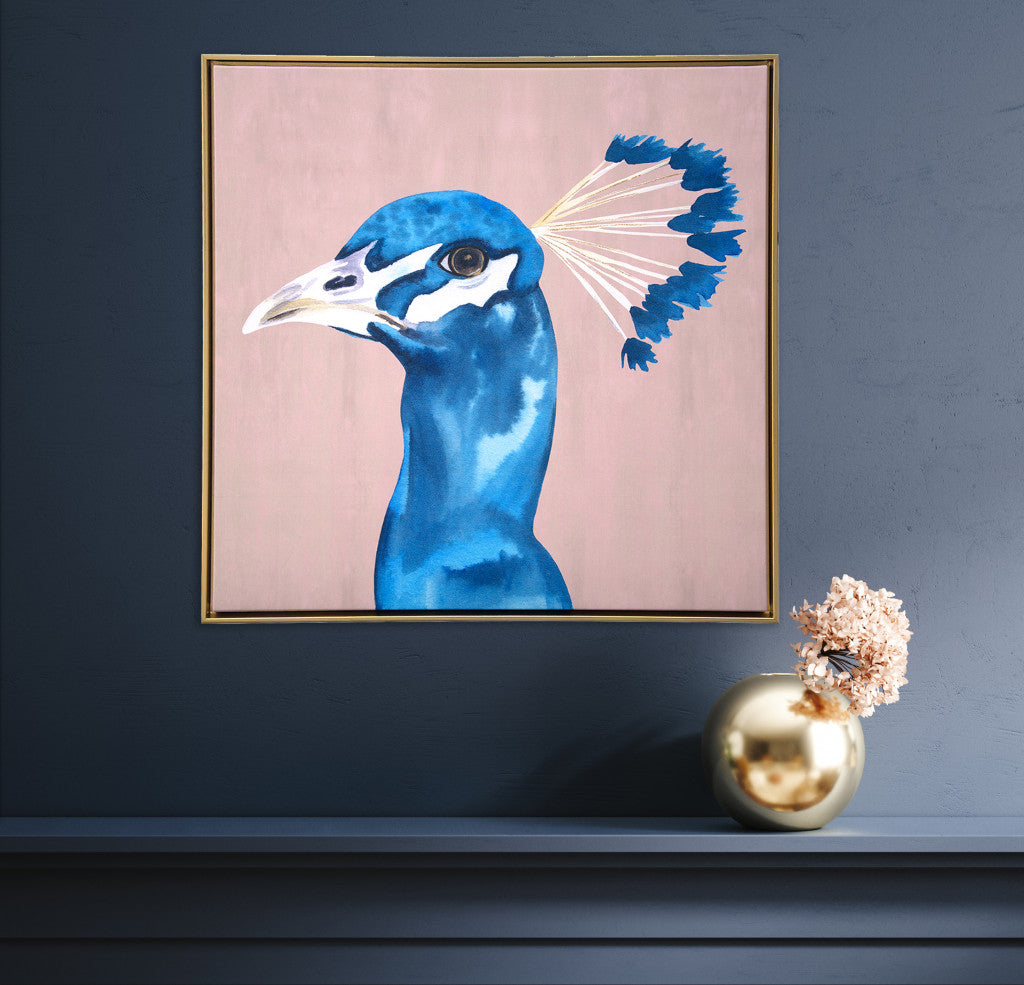 Peacock Portrait Gold Floater Frame Painting Wall Art