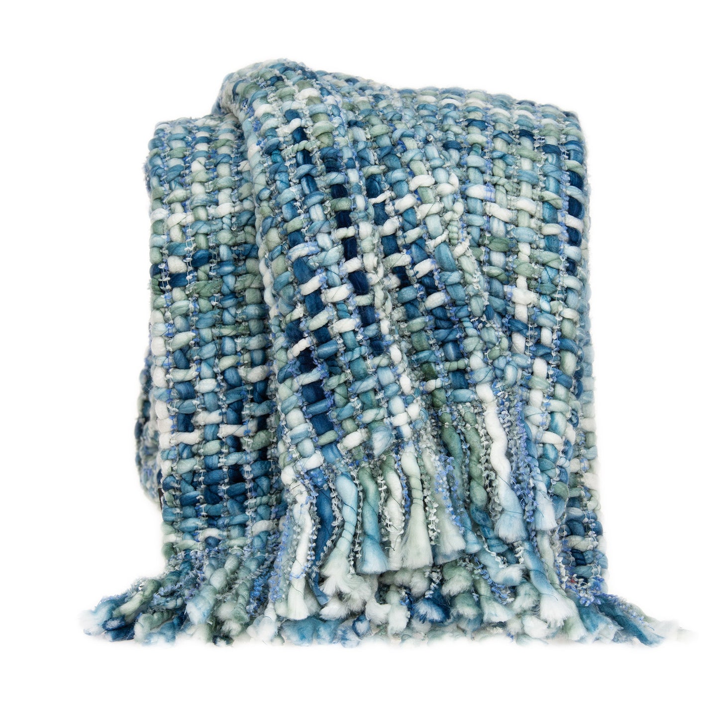 Blue and Green Woven 90% Cotton, 10 Acrylic Solid Color Throw Blanket