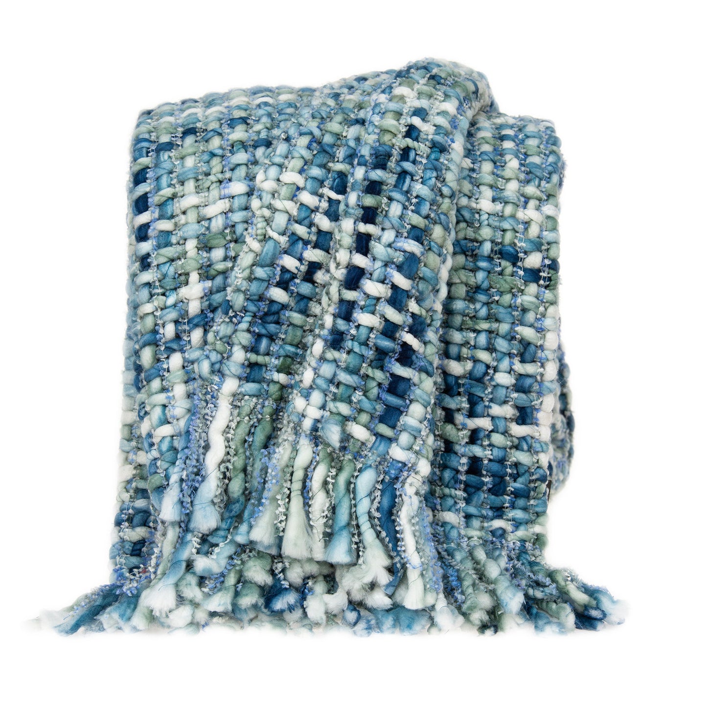 Blue and Green Woven 90% Cotton, 10 Acrylic Solid Color Throw Blanket