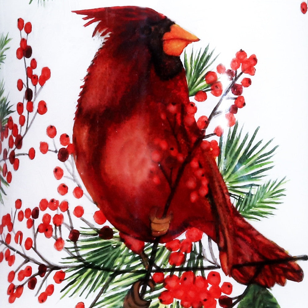 Cardinal Perched on Winter Berries Hand Painted Mouth Blown Glass Ornament