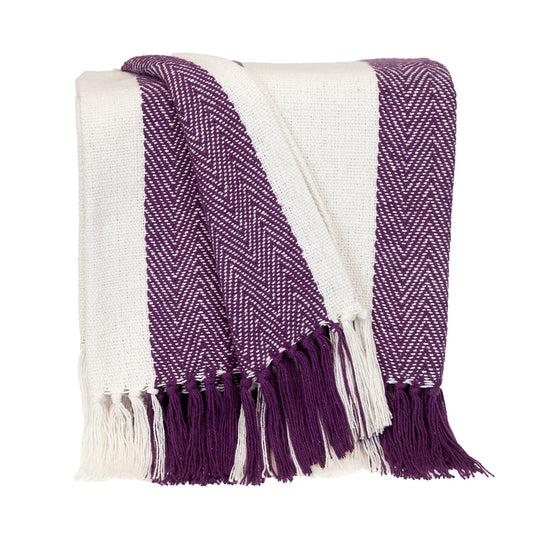 Purple Woven Cotton Striped Throw Blanket