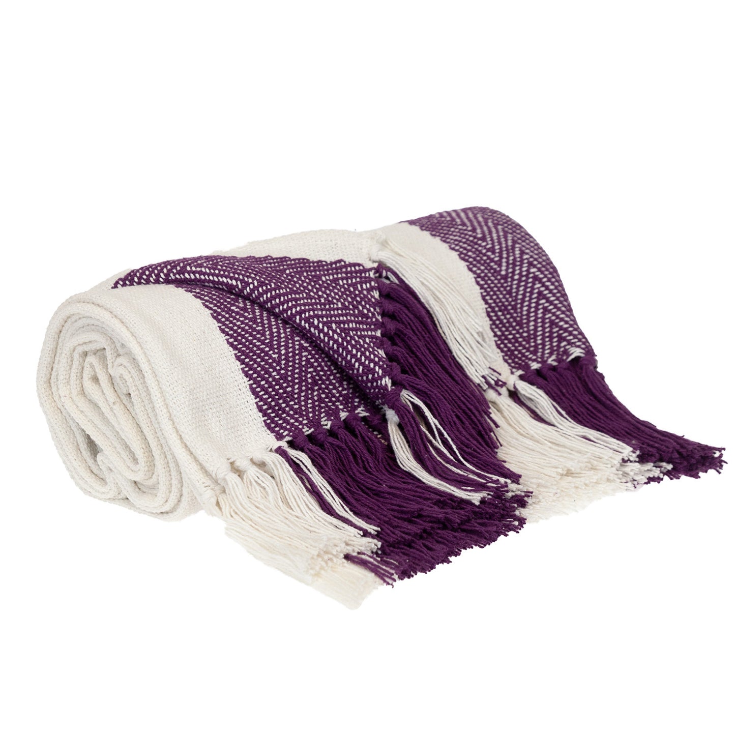 Purple Woven Cotton Striped Throw Blanket