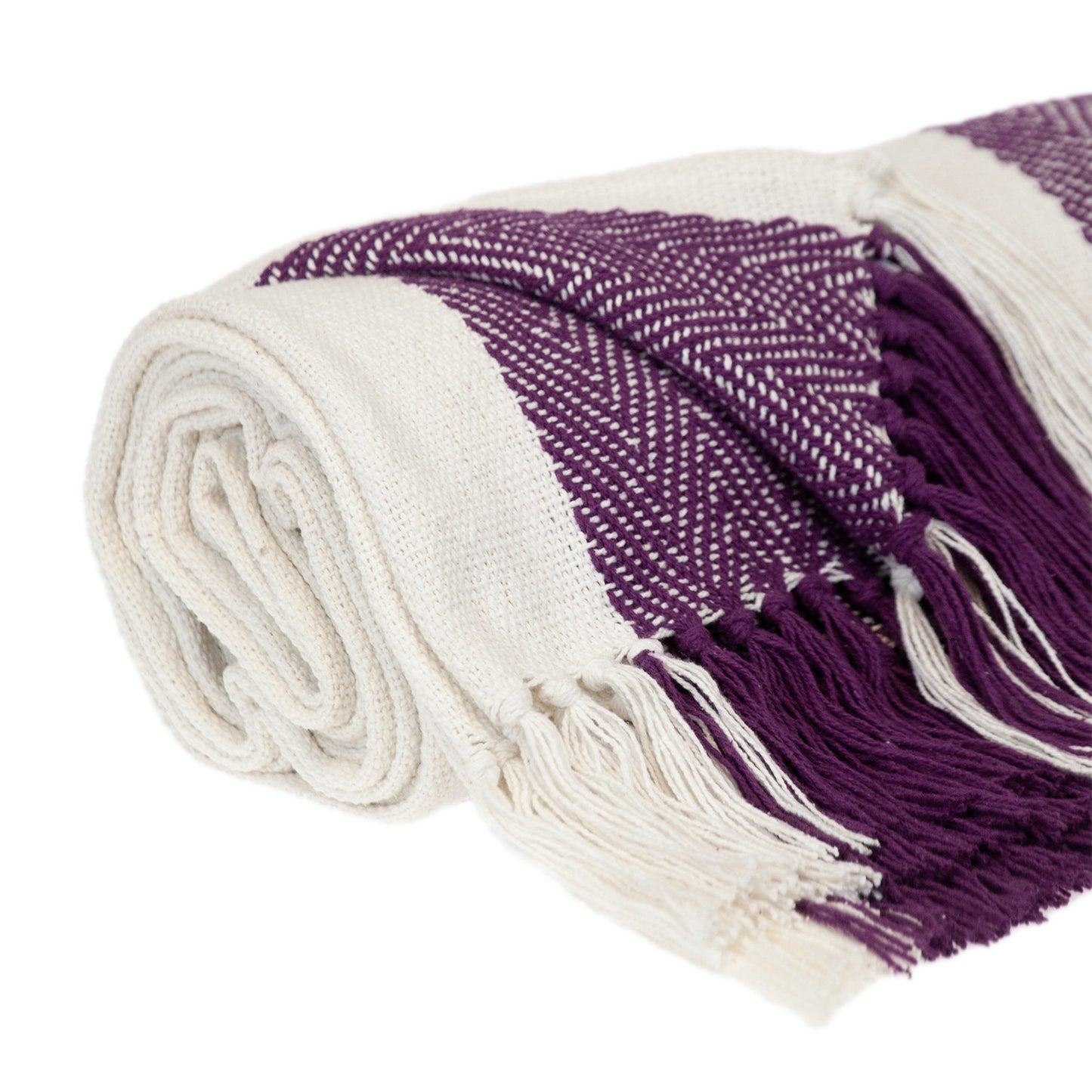 Purple Woven Cotton Striped Throw Blanket