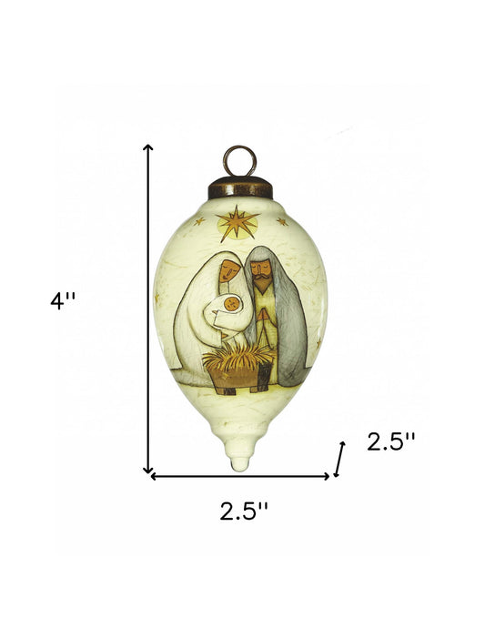 Nativity Holy Family Hand Painted Mouth Blown Glass Ornament