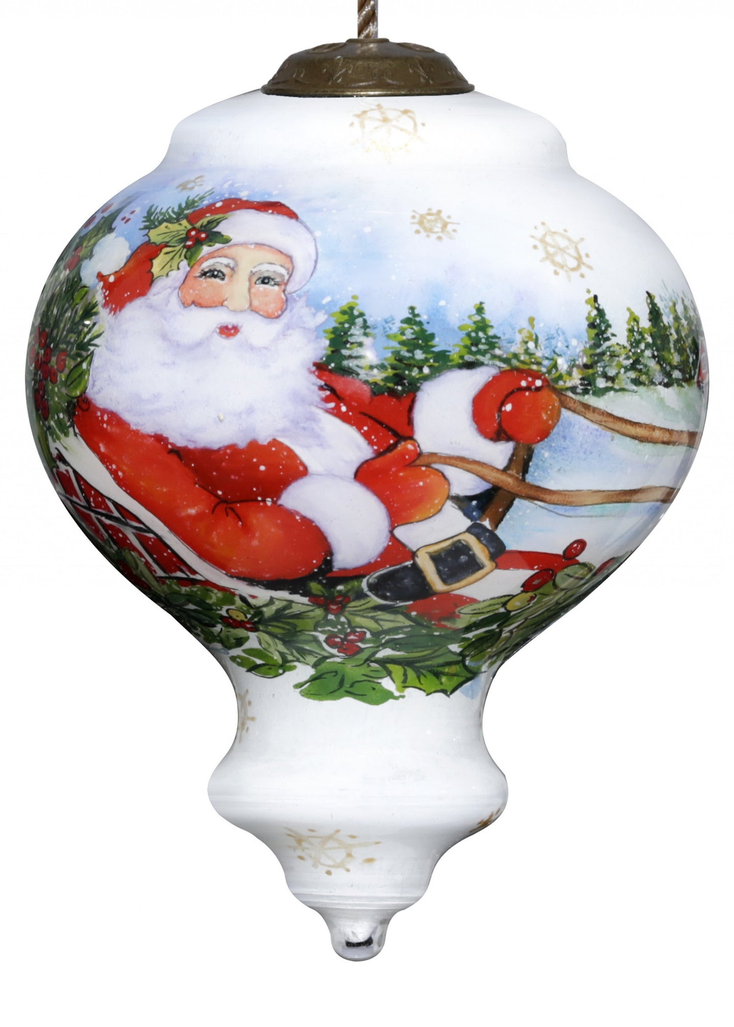 Santa Riding a Sleigh Hand Painted Mouth Blown Glass Ornament