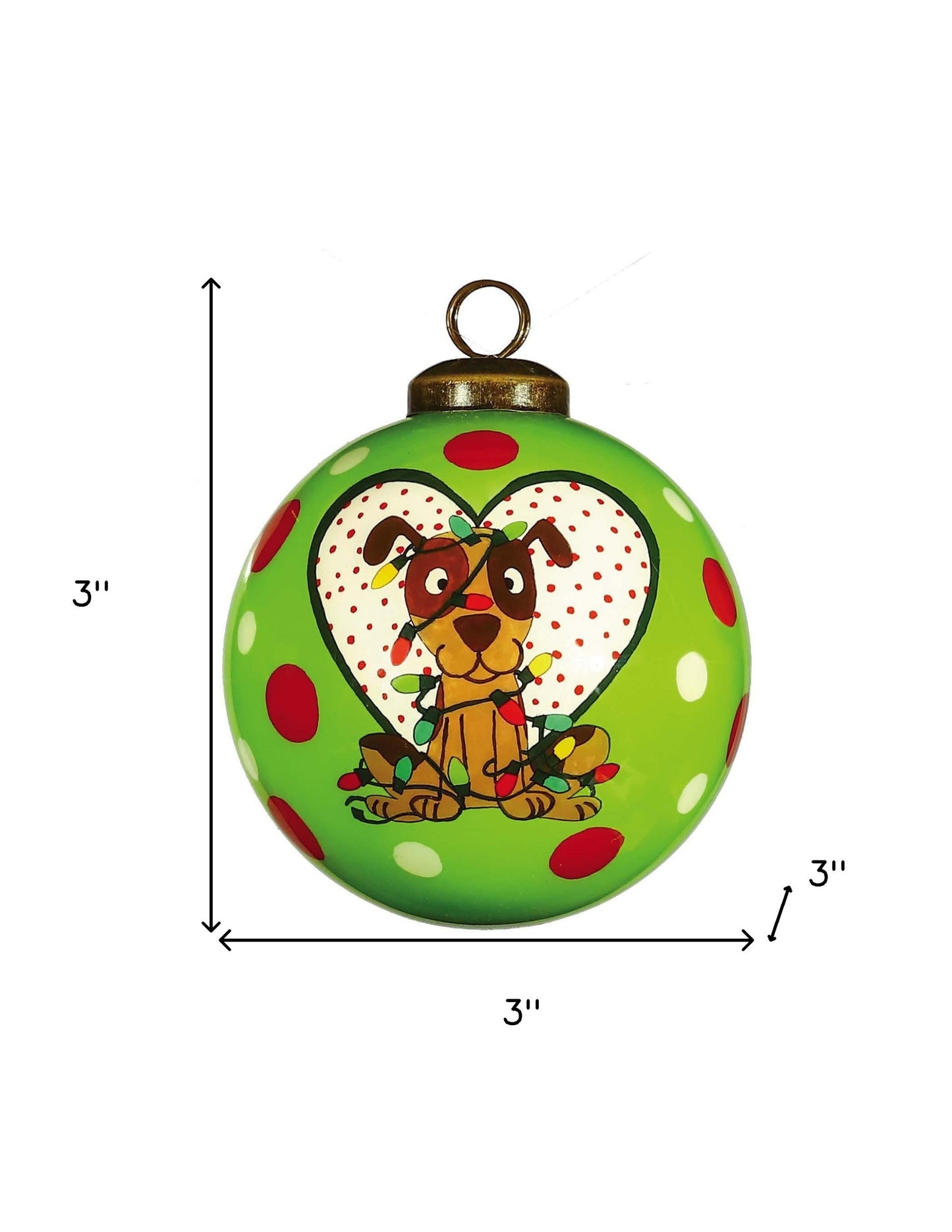 Charming Dog in a Heart Hand Painted Mouth Blown Glass Ornament