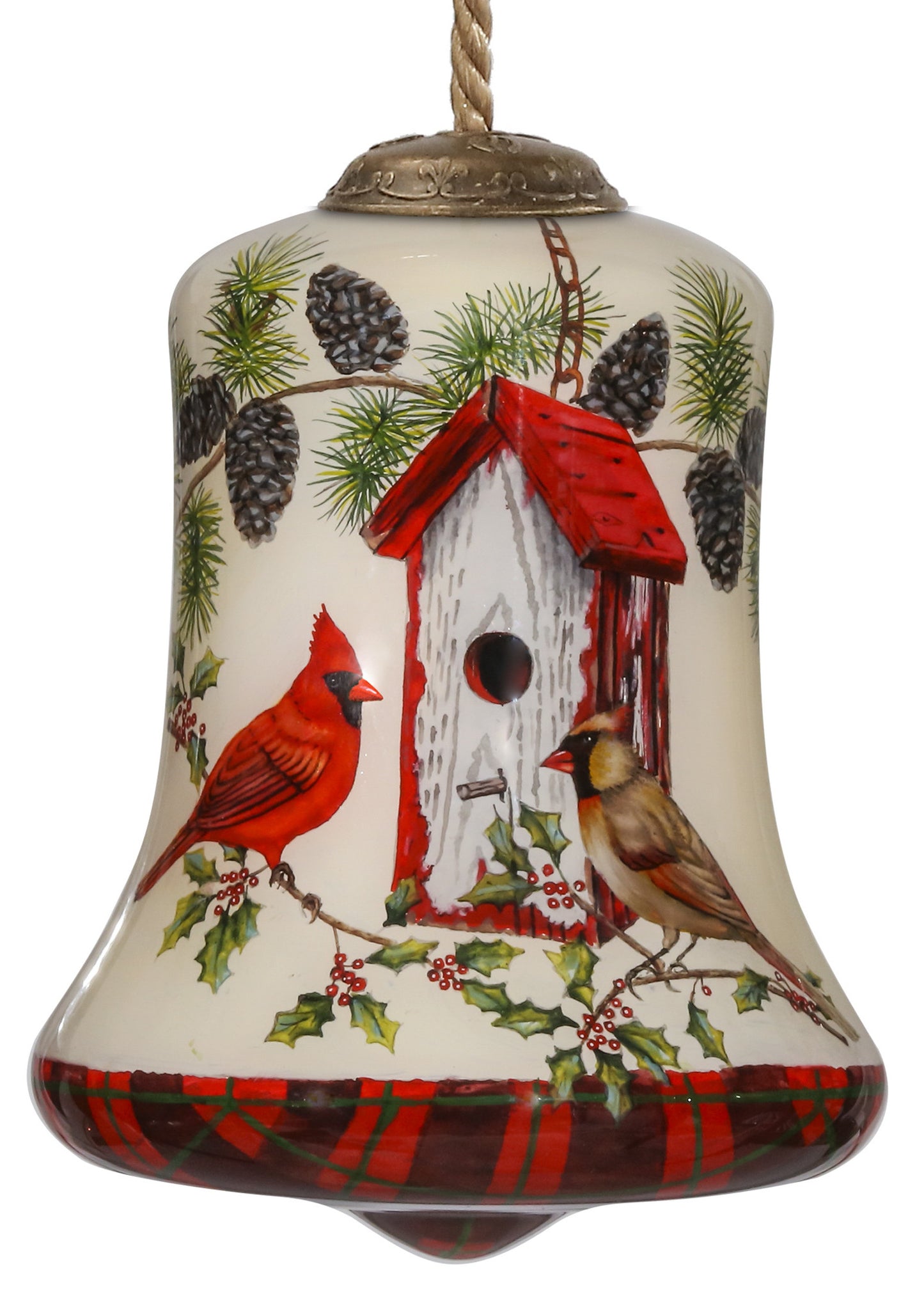 Cardinal Home Sweet Home Hand Painted Mouth Blown Glass Ornament