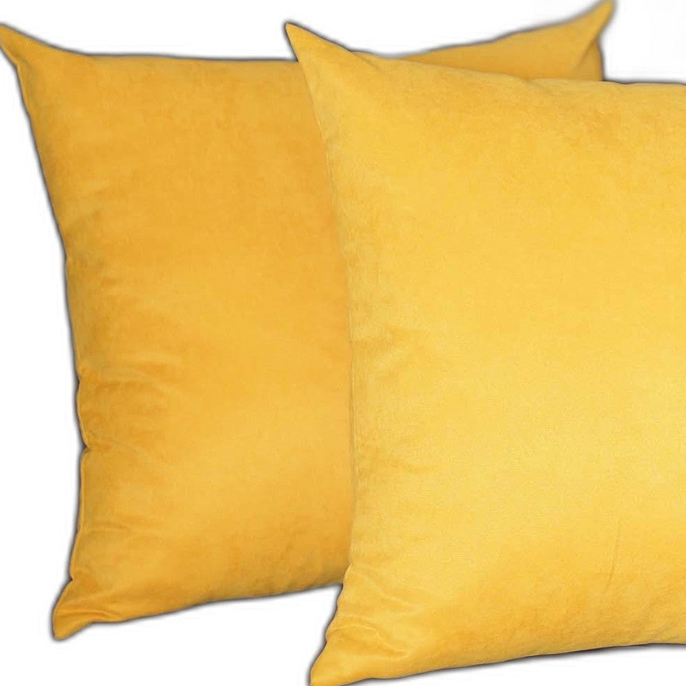 Set Of Two 22" X 22" Yellow Polyester Zippered Pillow Cover