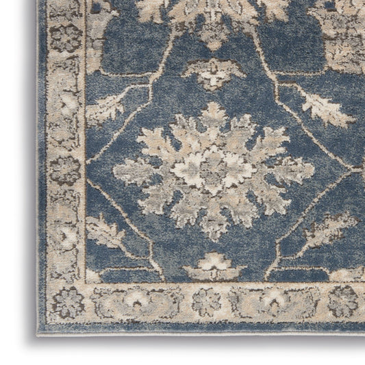 4' x 6' Blue and Beige Oriental Power Loom Non Skid Area Rug