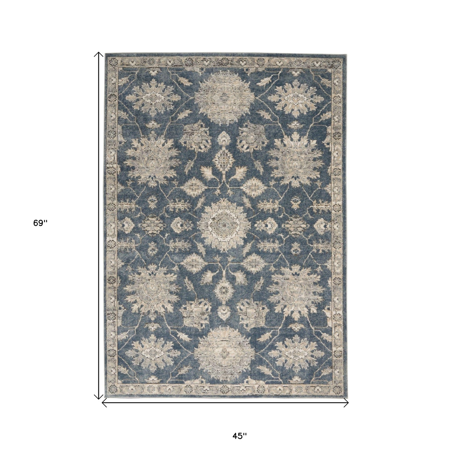 4' x 6' Blue and Beige Oriental Power Loom Non Skid Area Rug