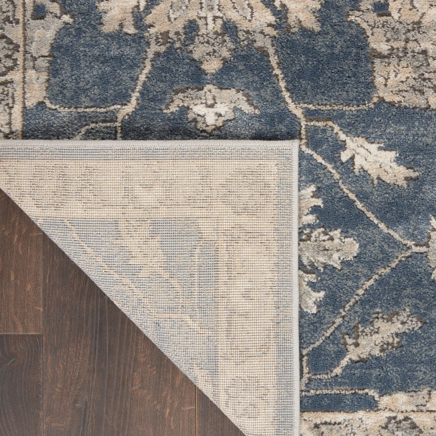 4' x 6' Blue and Beige Oriental Power Loom Non Skid Area Rug