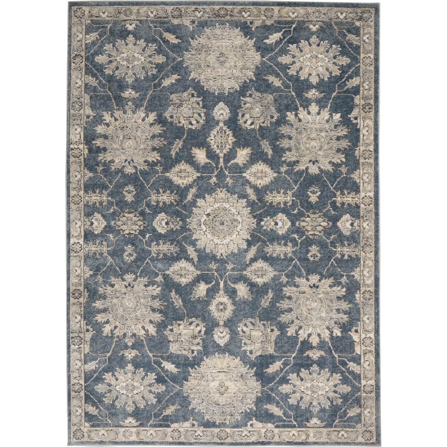 4' x 6' Blue and Beige Oriental Power Loom Non Skid Area Rug