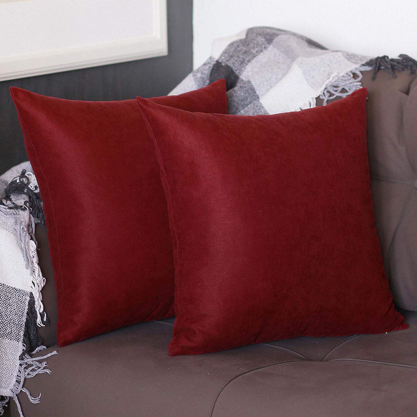 Set Of Two 20" X 20" Claret Red Polyester Zippered Pillow Cover