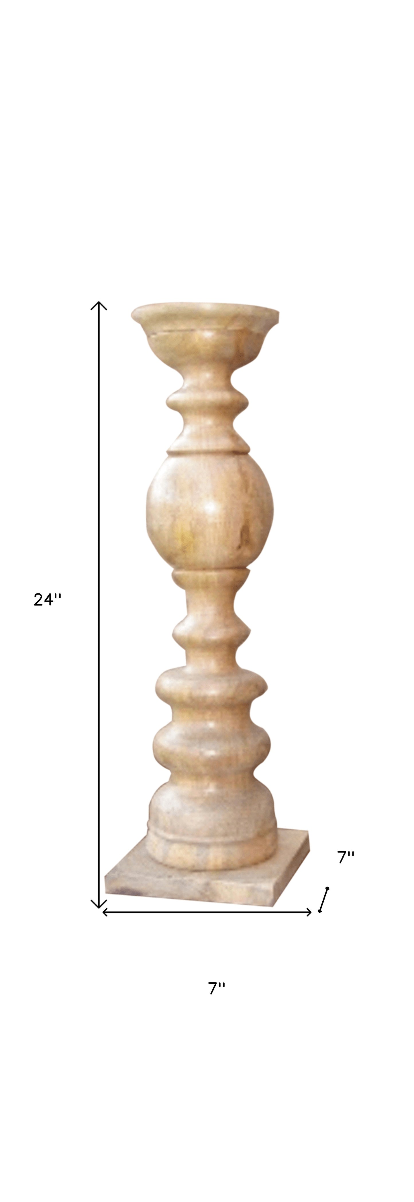 24" Natural Solid Wood Floor Pillar Candle Holder