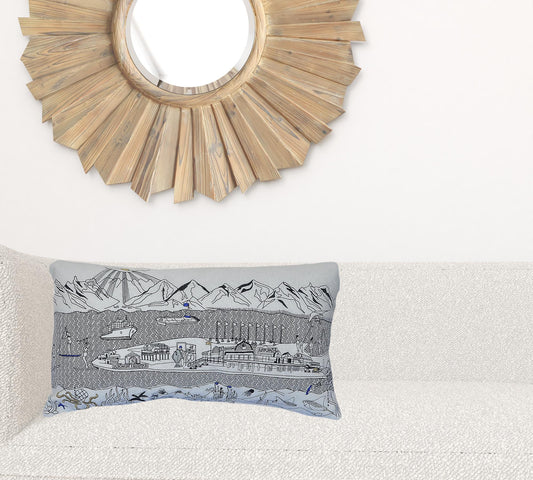 24" White Homer Spit Daylight Skyline Lumbar Decorative Pillow