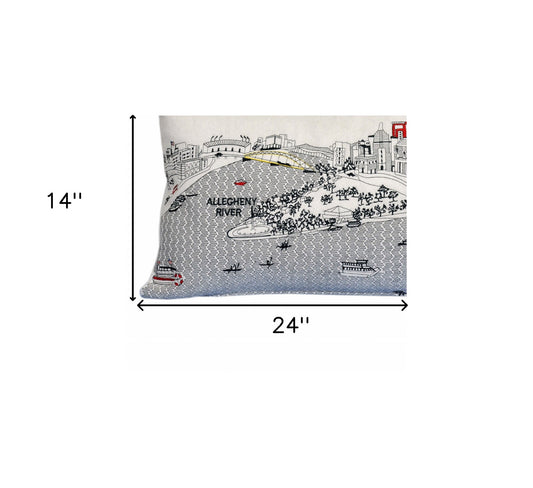 24" White Pittsburgh Daylight Skyline Lumbar Decorative Pillow