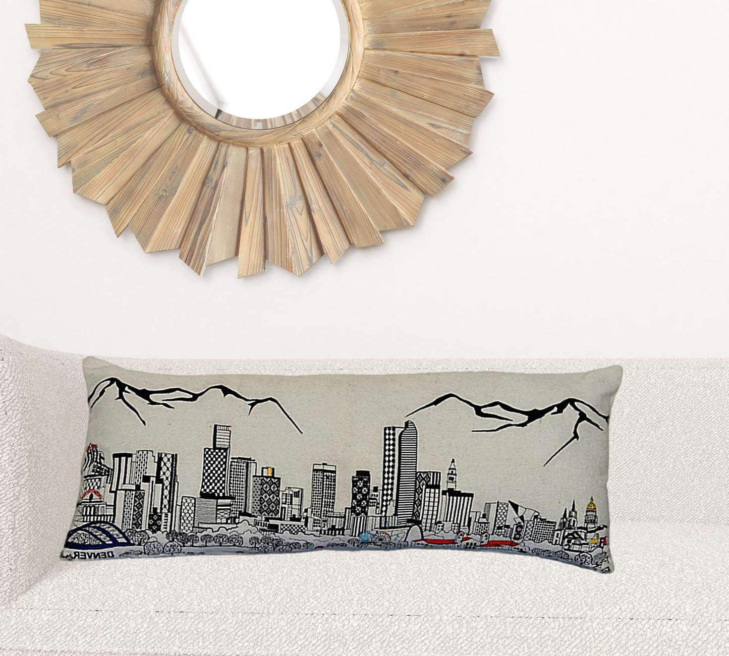35" White Denver Daylight Skyline Lumbar Decorative Pillow
