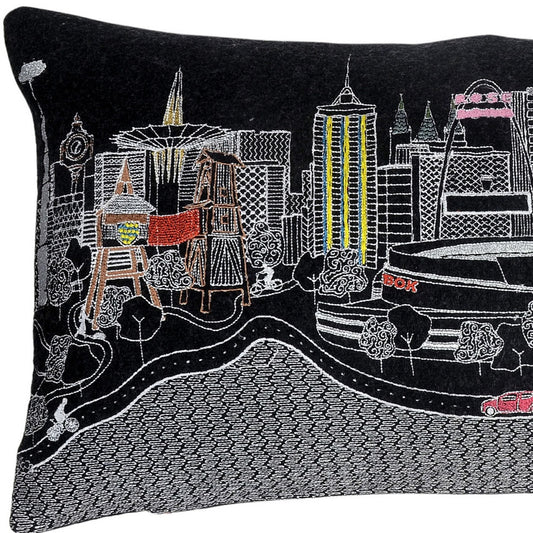 14" X 25" Black Gray and White Wool Zippered Pillow
