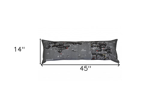 14" X 46" Black Gray and White Wool Zippered Pillow