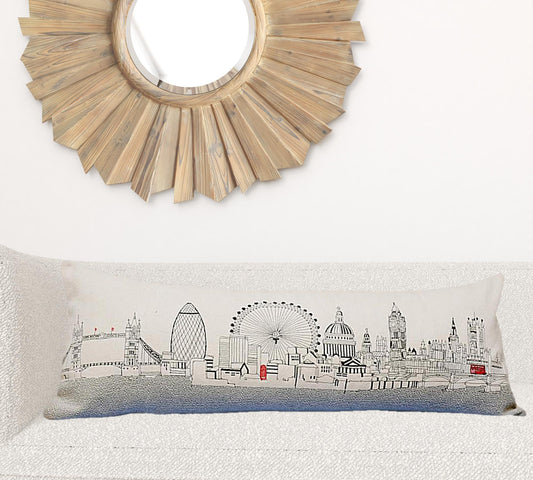 35" White London Daylight Skyline Lumbar Decorative Pillow