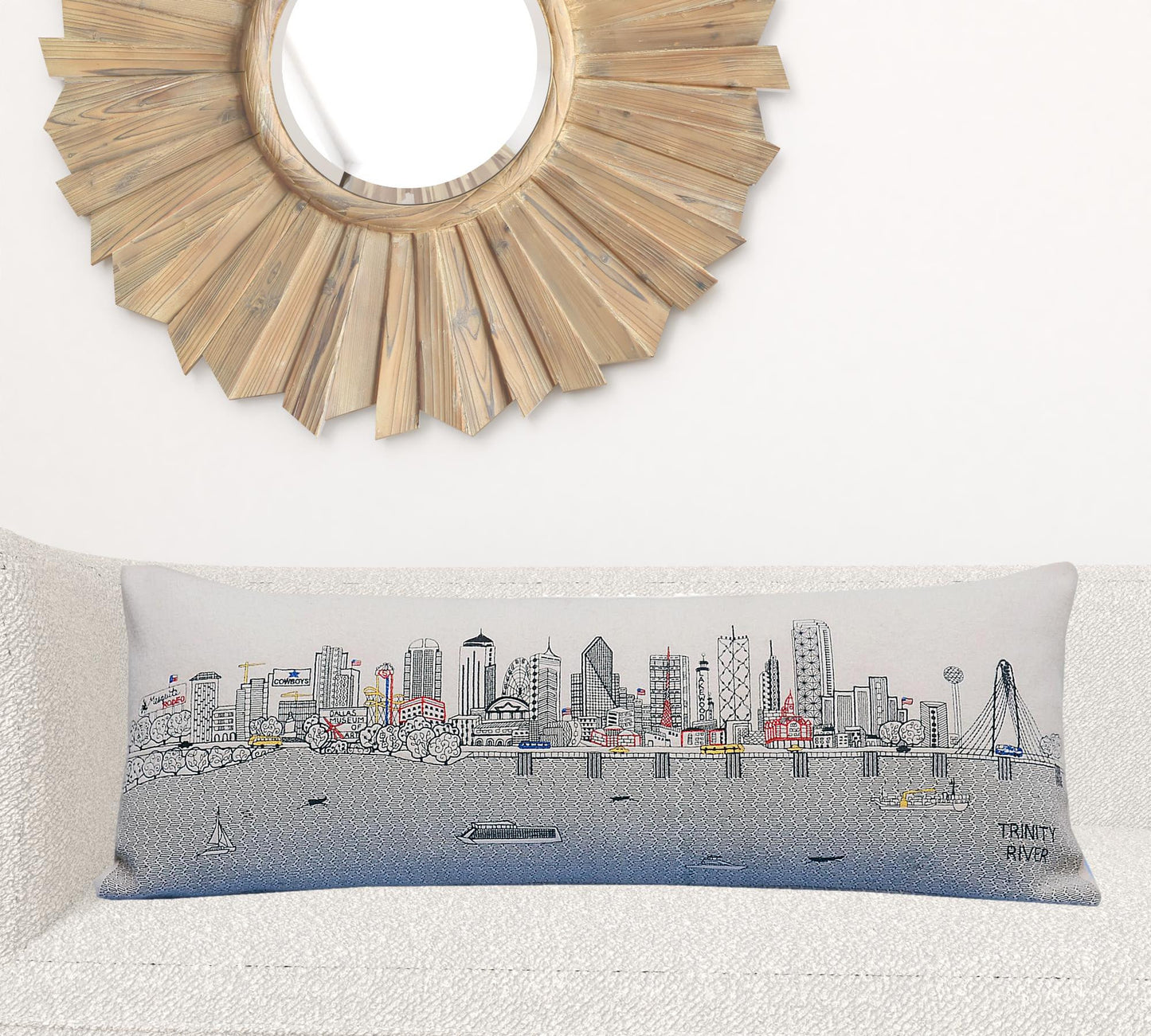 35" White Dallas Daylight Skyline Lumbar Decorative Pillow
