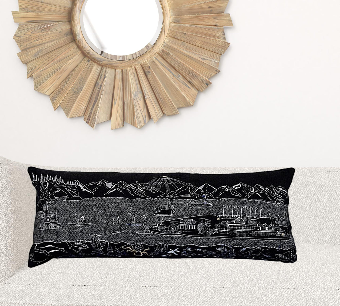 35" Black Homer Spit Nighttime Skyline Lumbar Decorative Pillow