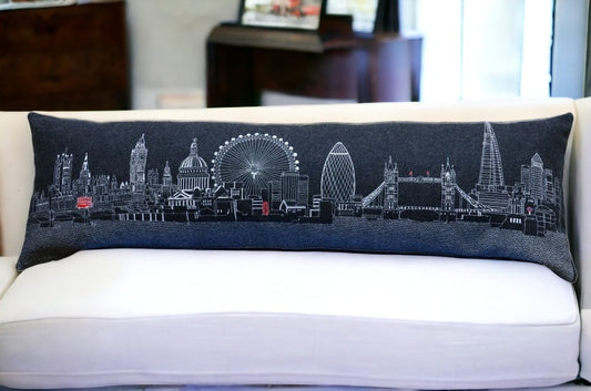 45" Black and White London Nighttime Skyline Lumbar Decorative Pillow
