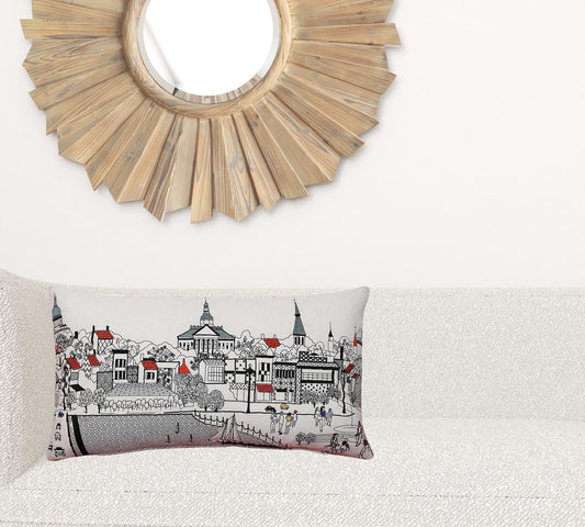 24" White Annapolis Daylight Skyline Lumbar Decorative Pillow