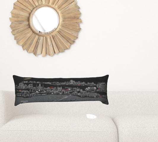 14" X 46" Black Gray and White Wool Zippered Pillow