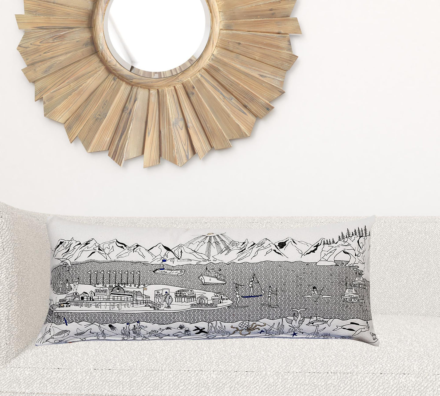 35" White Homer Spit Daylight Skyline Lumbar Decorative Pillow