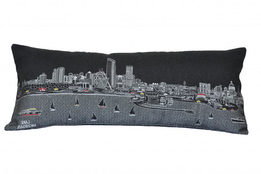 35" Black Milwaukee Nighttime Skyline Lumbar Decorative Pillow
