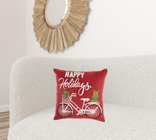 18" X 18" Red Zippered Handmade Polyester Christmas Throw Pillow