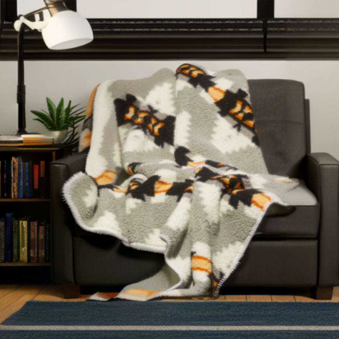 Gray Knitted Sherpa Geometric Reversable Throw