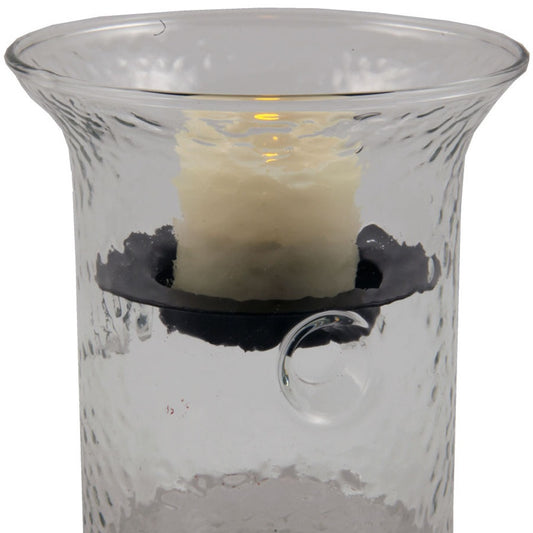 4" Clear Hammered Glass Tabletop Hurricane Candle Holder With Candle