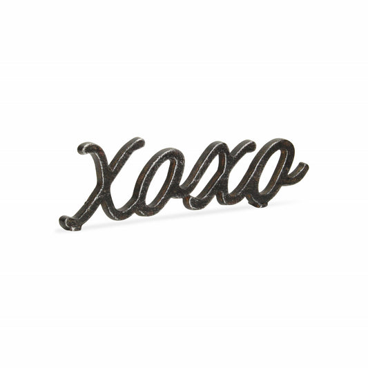 3" Black Cast Iron Hand Painted XOXO Sentiment Tabletop Sculpture