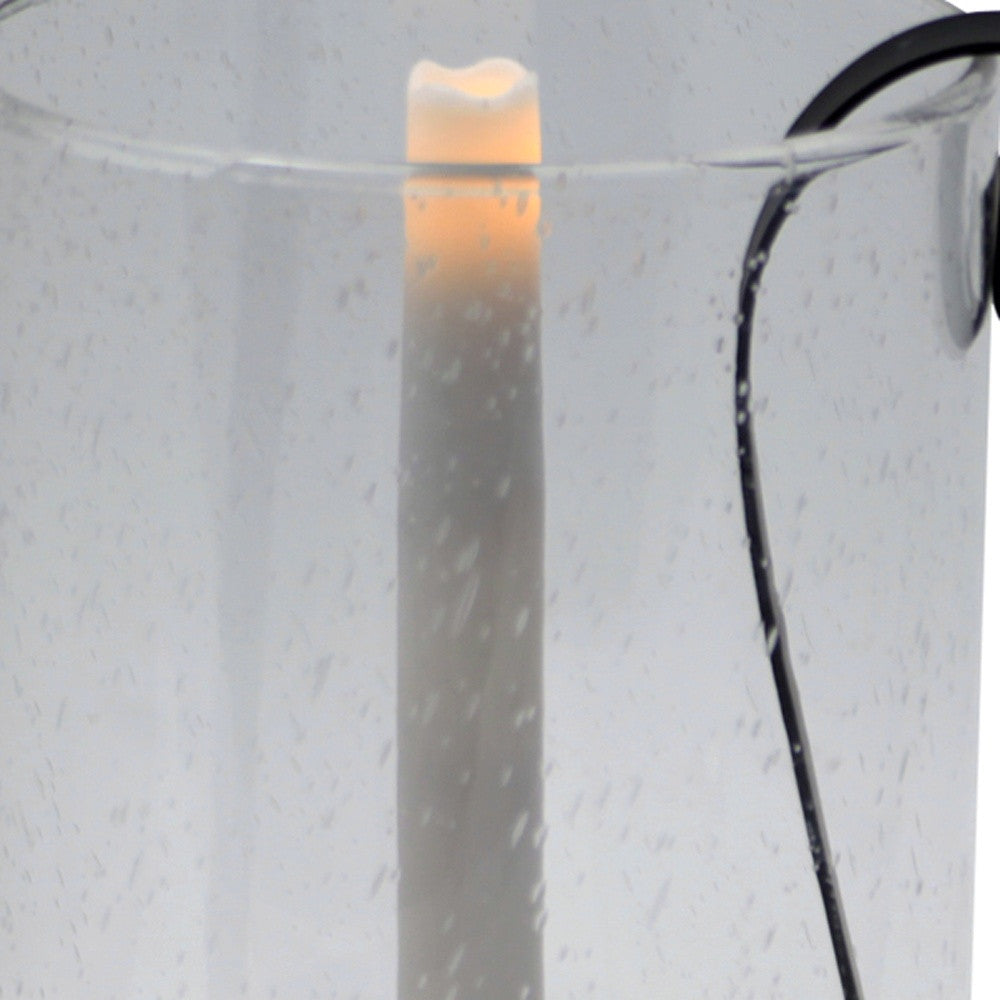 12" Light Gray Seeded Glass Centerpiece Taper Candle Holder With Candle