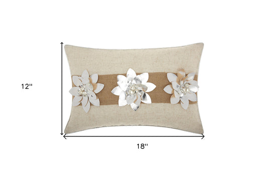 12" X 18" Silver Zippered Polyester Christmas Throw Pillow