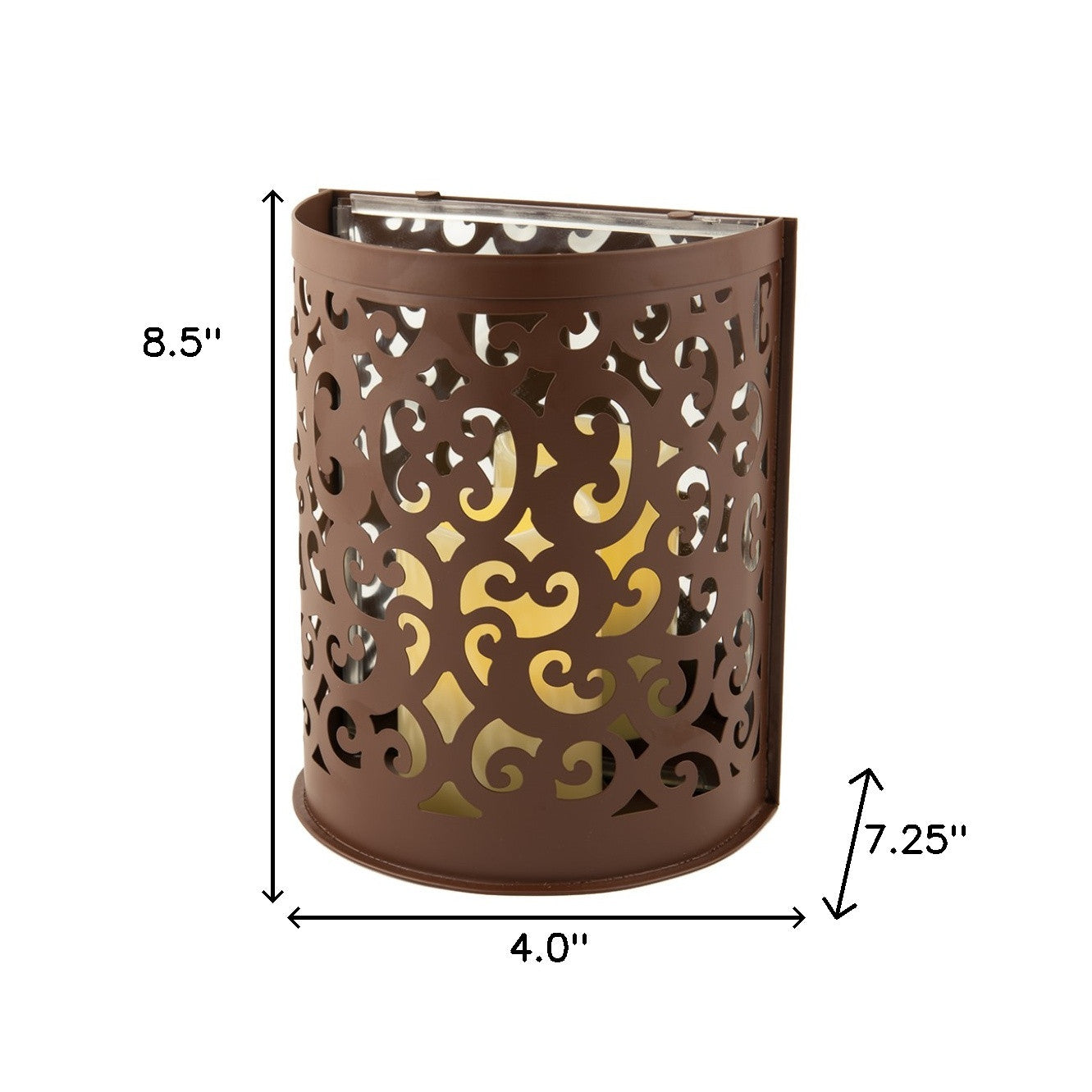 9" Brown Iron Floral Wall Sconce Candle Holder With Candle