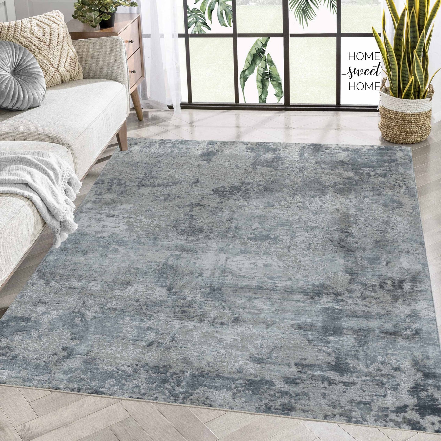 5' X 8' Blue Abstract Power Loom Area Rug