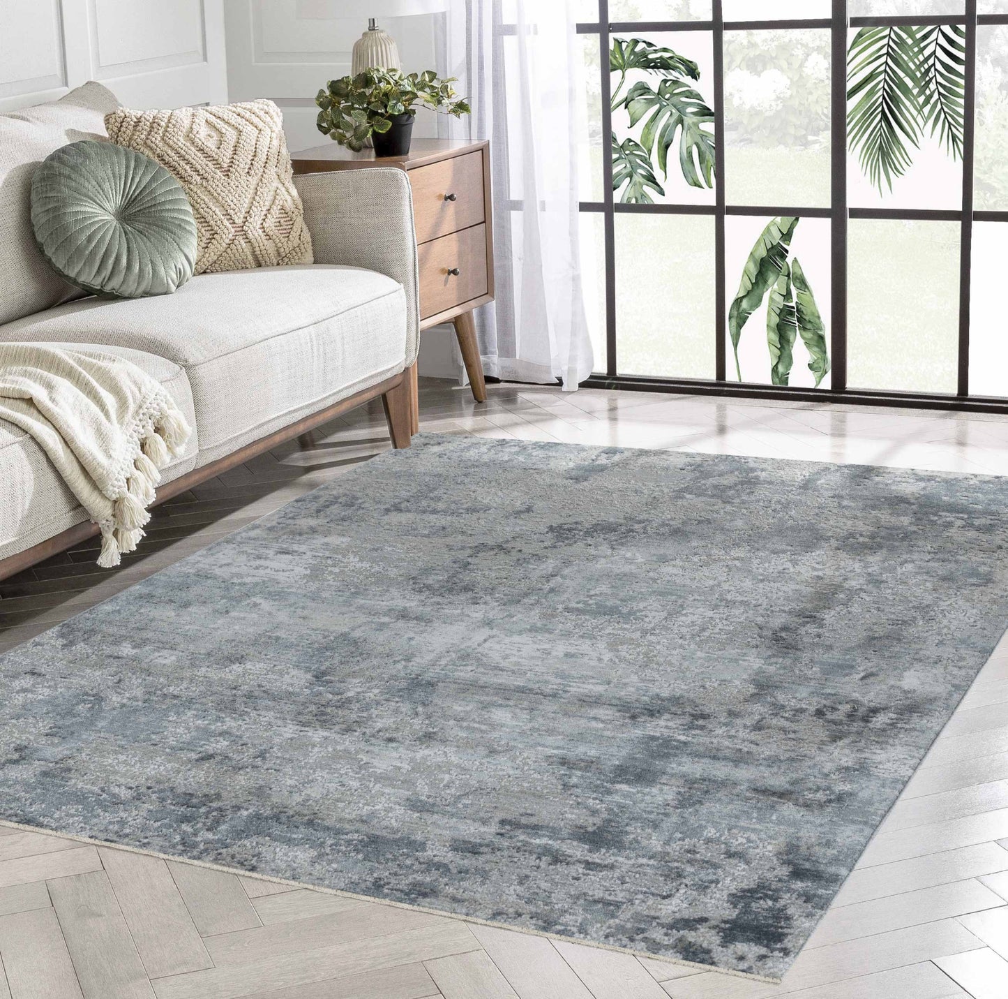 5' X 8' Blue Abstract Power Loom Area Rug