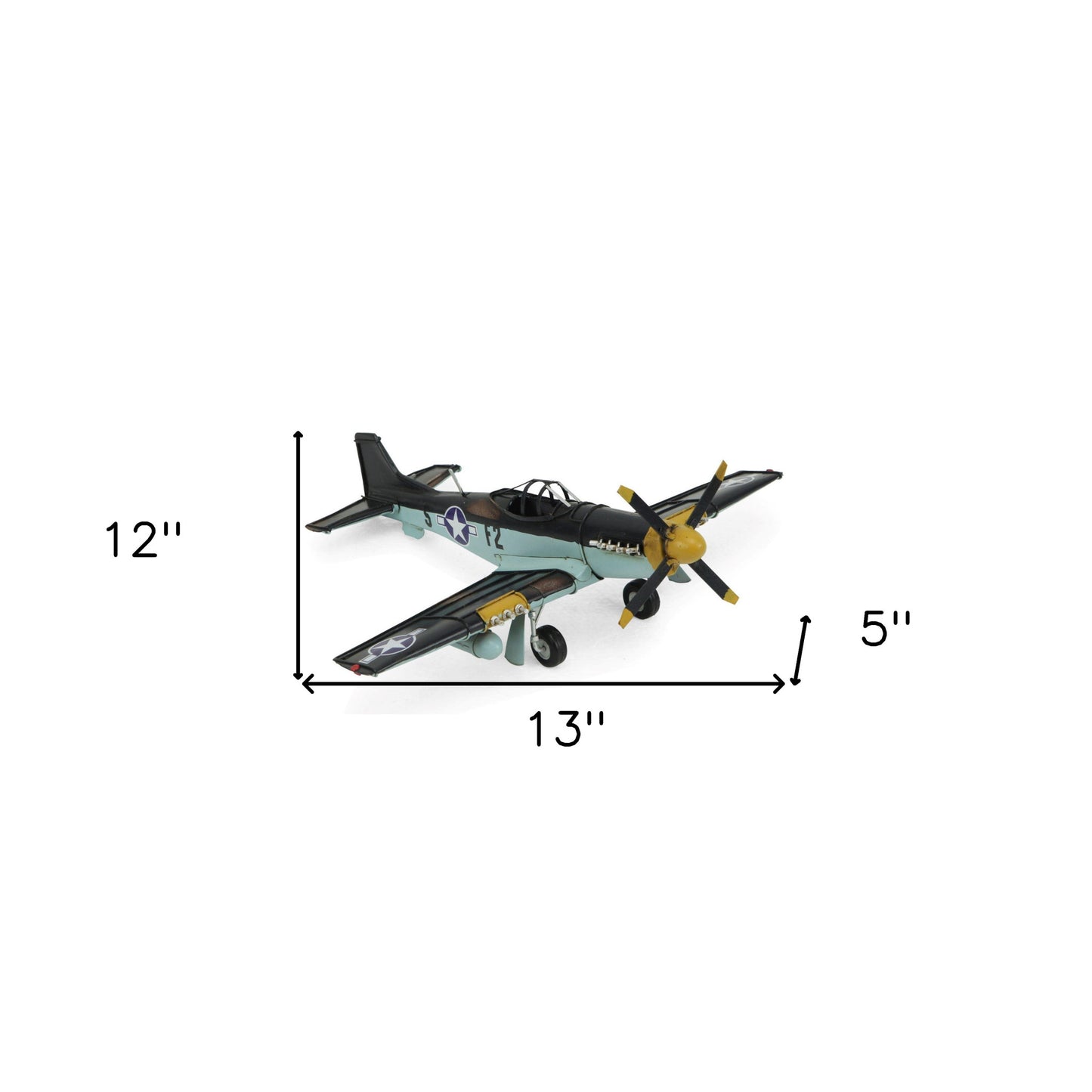 5" Black and Yellow Metal Hand Painted Model Airplane