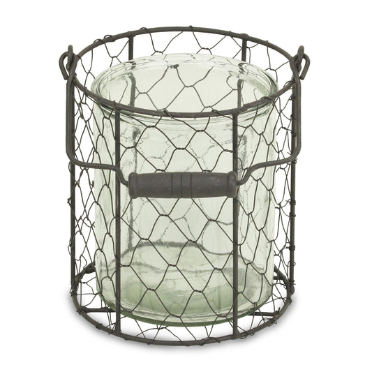 6" Brown and Clear Wire Basket and Glass Jar