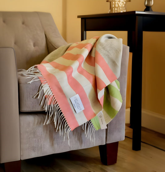 Gray Woven Wool Striped Reversable Throw