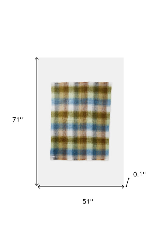 Blue And Green Woven Wool Plaid Reversable Throw