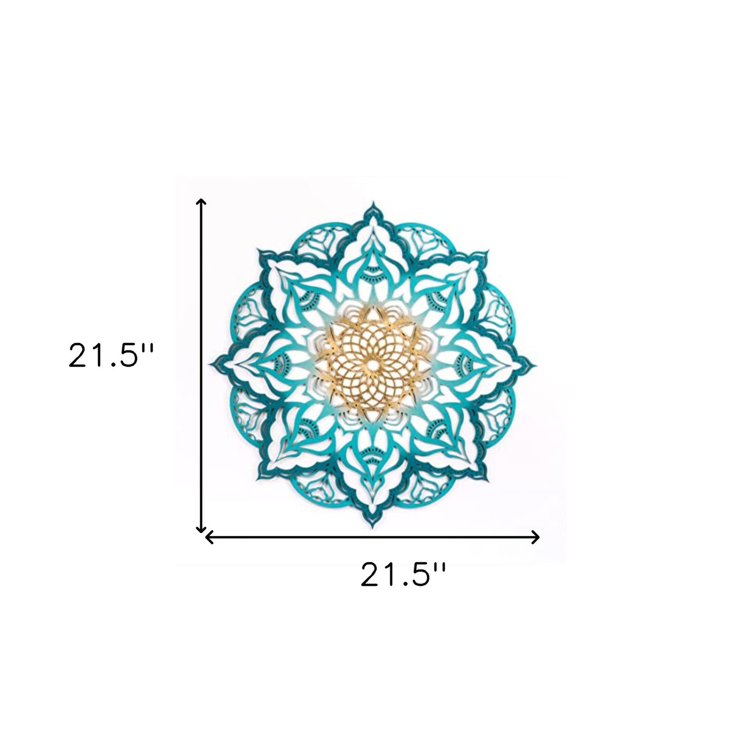 Turquoise And Gold Solid Wood Geometric Mandala Wall Decor