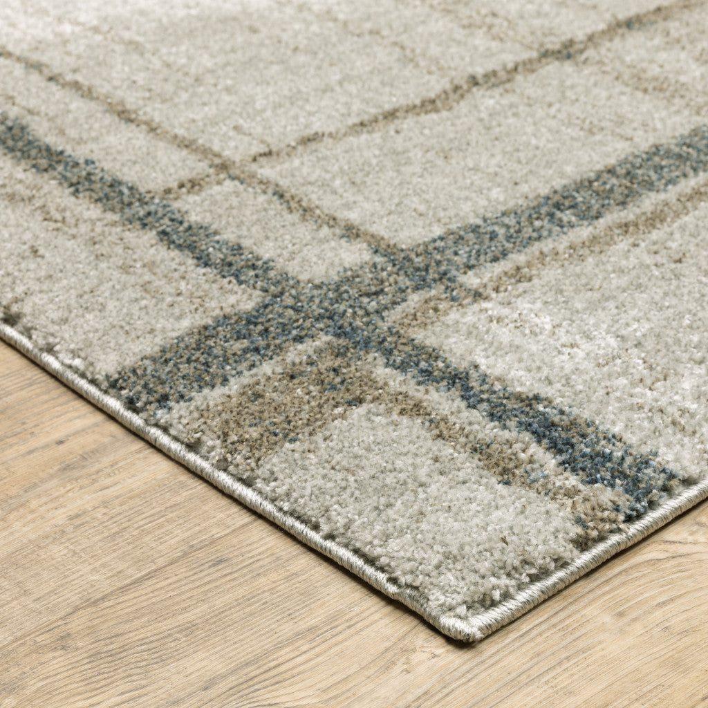 8' X 11' Grey Teal Beige And Tan Geometric Power Loom Area Rug