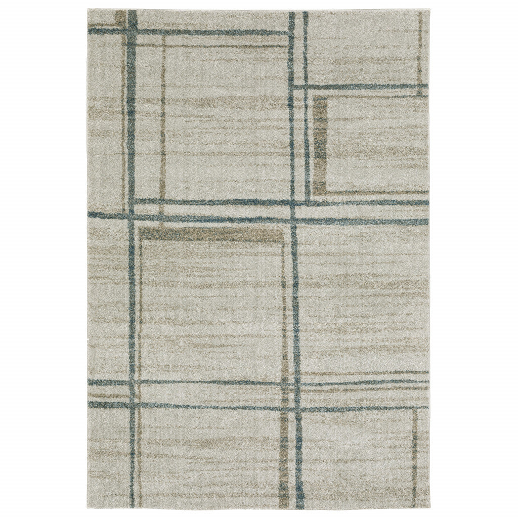 7' X 10' Grey Teal Beige And Tan Geometric Power Loom Area Rug