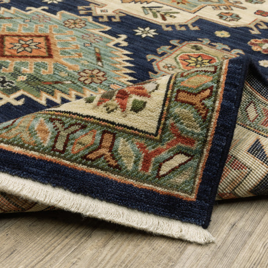 6' Blue and Beige Oriental Power Loom Runner Rug